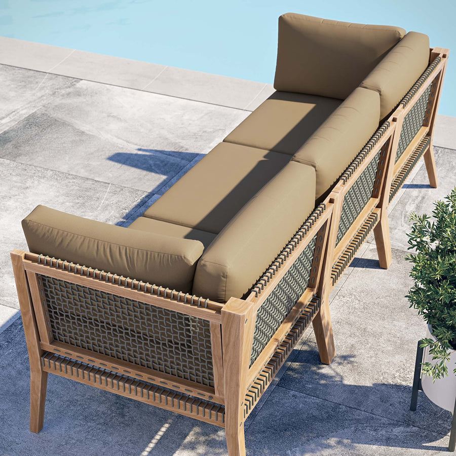Vesper Outdoor Patio Teak Wood Sofa in Gray Light Brown