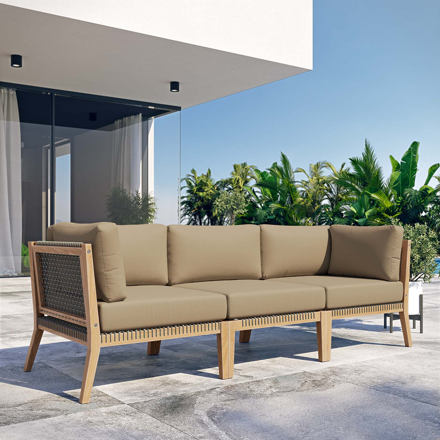 Vesper Outdoor Patio Teak Wood Sofa in Gray Light Brown