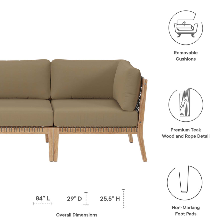 Vesper Outdoor Patio Teak Wood Sofa in Gray Light Brown