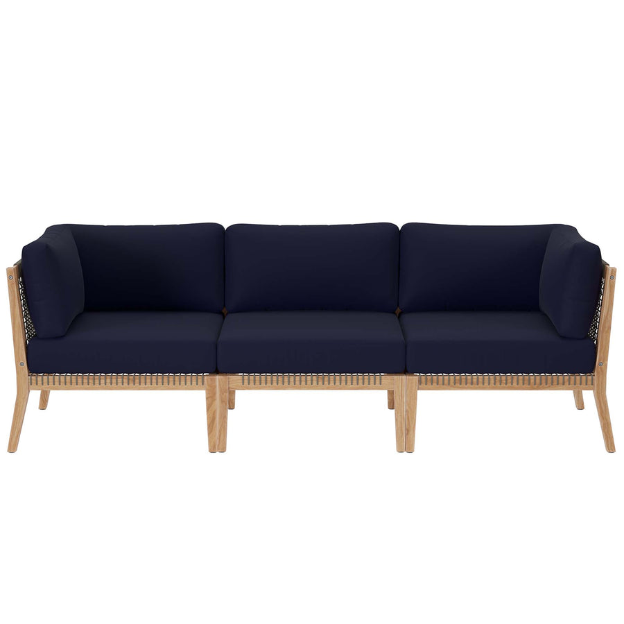 Vesper Outdoor Patio Teak Wood Sofa in Gray Navy