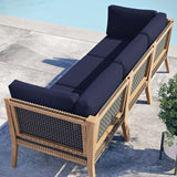 Vesper Outdoor Patio Teak Wood Sofa in Gray Navy