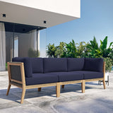 Vesper Outdoor Patio Teak Wood Sofa in Gray Navy