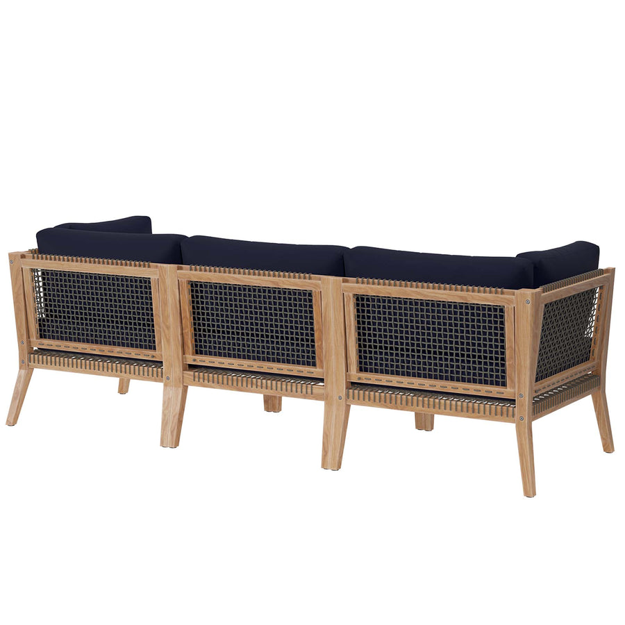 Vesper Outdoor Patio Teak Wood Sofa in Gray Navy