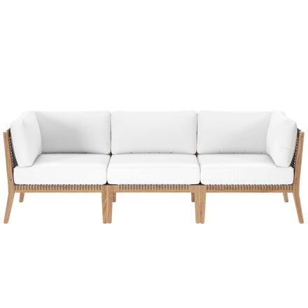 Clearwater Outdoor Patio Teak Wood Sofa in Gray White