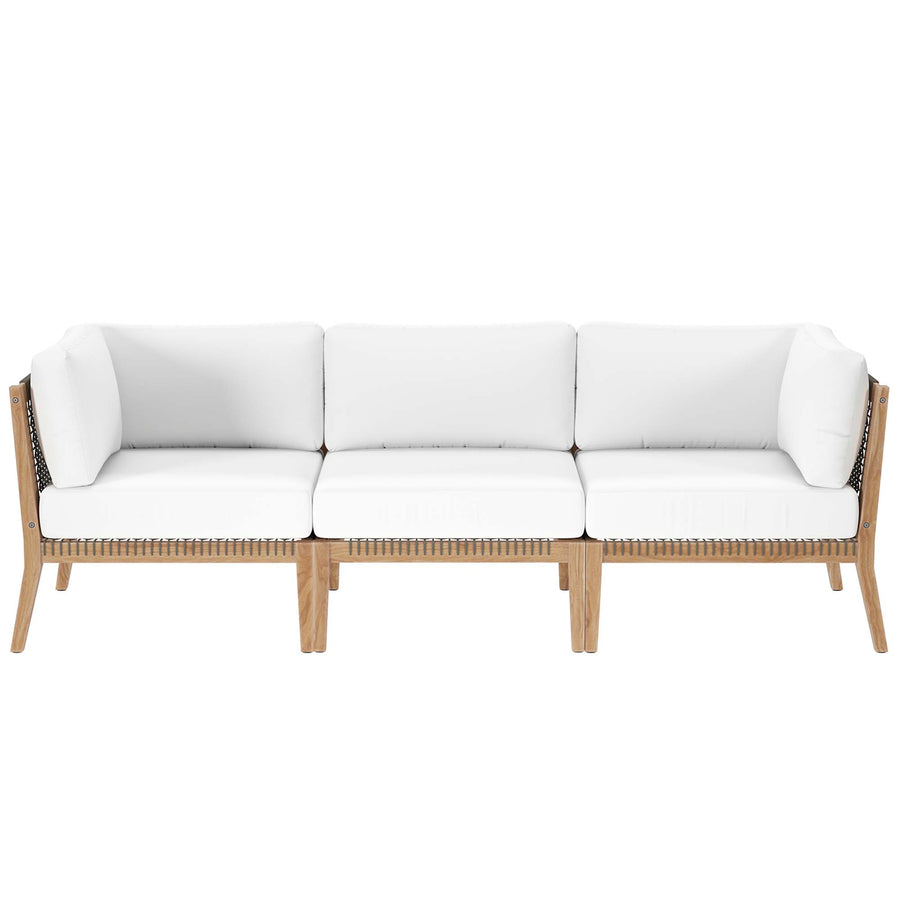 Vesper Outdoor Patio Teak Wood Sofa in Gray White
