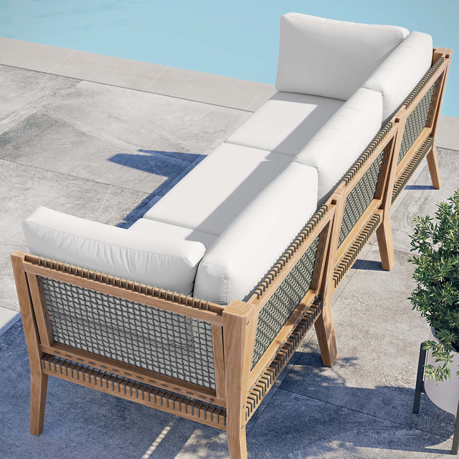 Vesper Outdoor Patio Teak Wood Sofa in Gray White