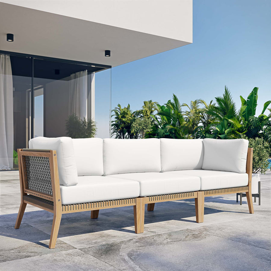 Vesper Outdoor Patio Teak Wood Sofa in Gray White