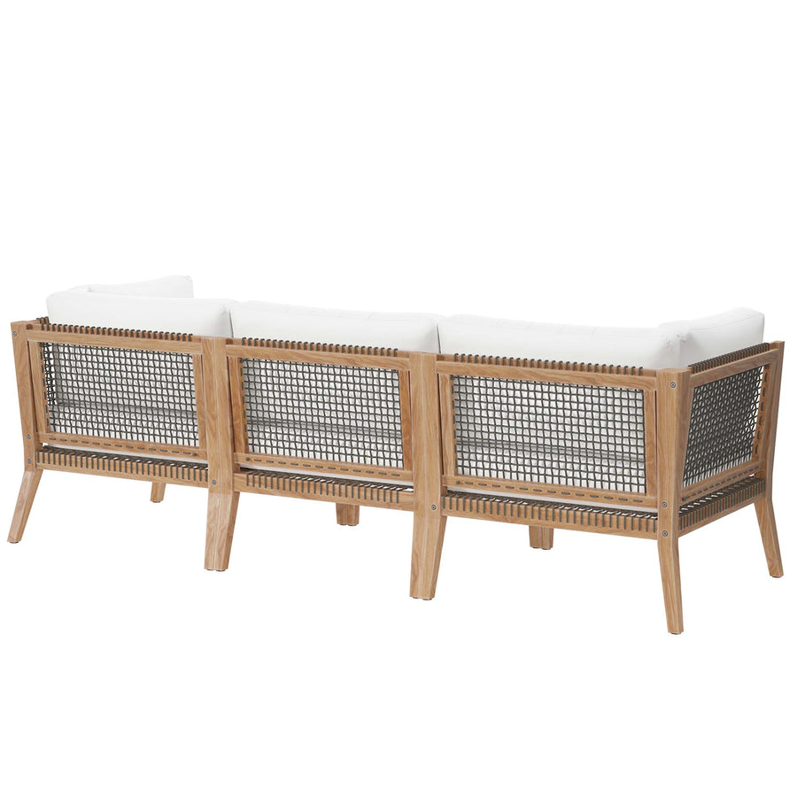 Vesper Outdoor Patio Teak Wood Sofa in Gray White