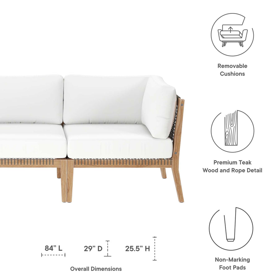 Vesper Outdoor Patio Teak Wood Sofa in Gray White