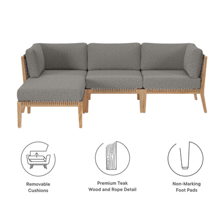 Clearwater 4-Piece Outdoor Patio Teak Wood Sectional Sofa in Gray Graphite