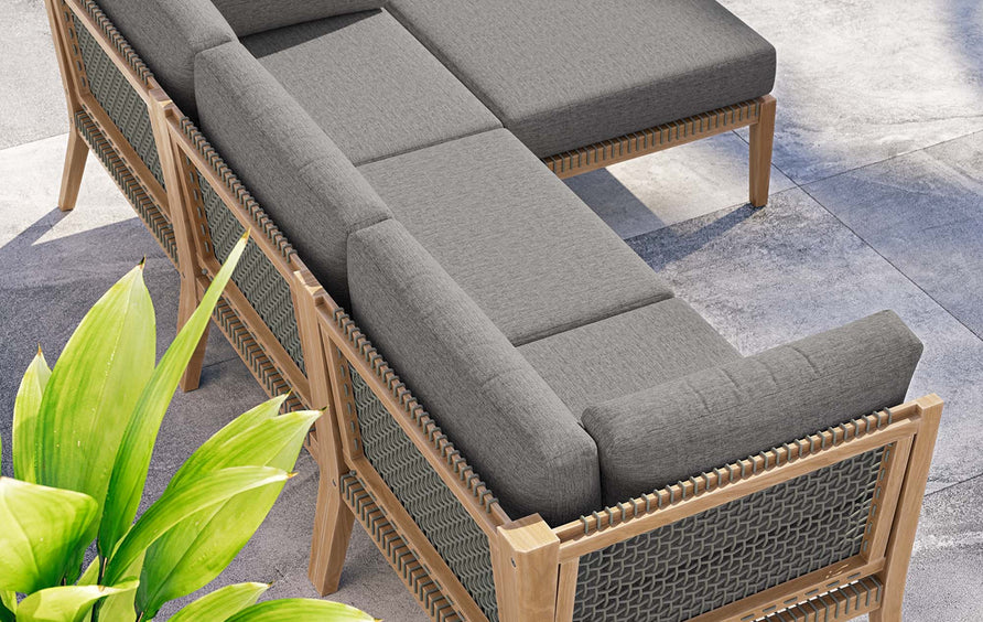 Vesper 4-Piece Outdoor Patio Teak Wood Sectional Sofa in Gray Graphite