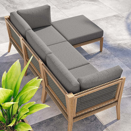 Clearwater 4-Piece Outdoor Patio Teak Wood Sectional Sofa in Gray Graphite