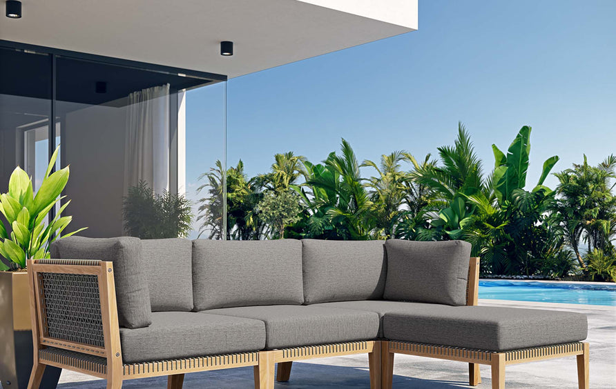 Vesper 4-Piece Outdoor Patio Teak Wood Sectional Sofa in Gray Graphite