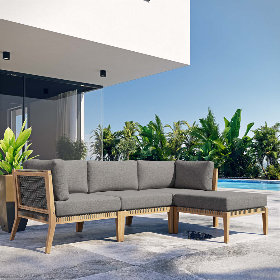 Vesper 4-Piece Outdoor Patio Teak Wood Sectional Sofa in Gray Graphite