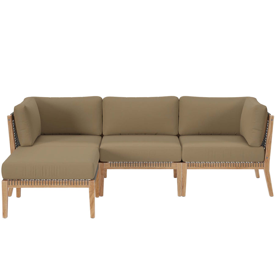 Vesper 4-Piece Outdoor Patio Teak Wood Sectional Sofa in Gray Light Brown