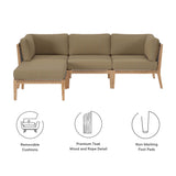 Vesper 4-Piece Outdoor Patio Teak Wood Sectional Sofa in Gray Light Brown