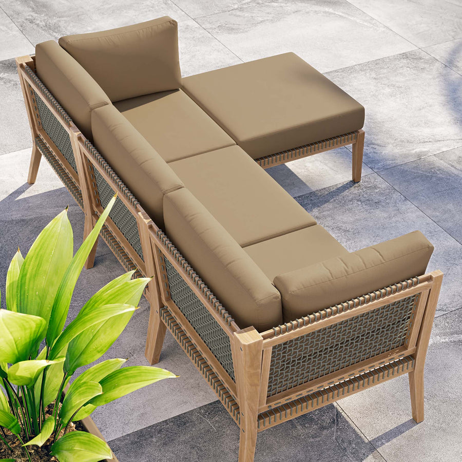 Vesper 4-Piece Outdoor Patio Teak Wood Sectional Sofa in Gray Light Brown