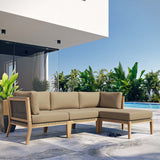 Vesper 4-Piece Outdoor Patio Teak Wood Sectional Sofa in Gray Light Brown