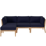 Vesper 4-Piece Outdoor Patio Teak Wood Sectional Sofa in Gray Navy