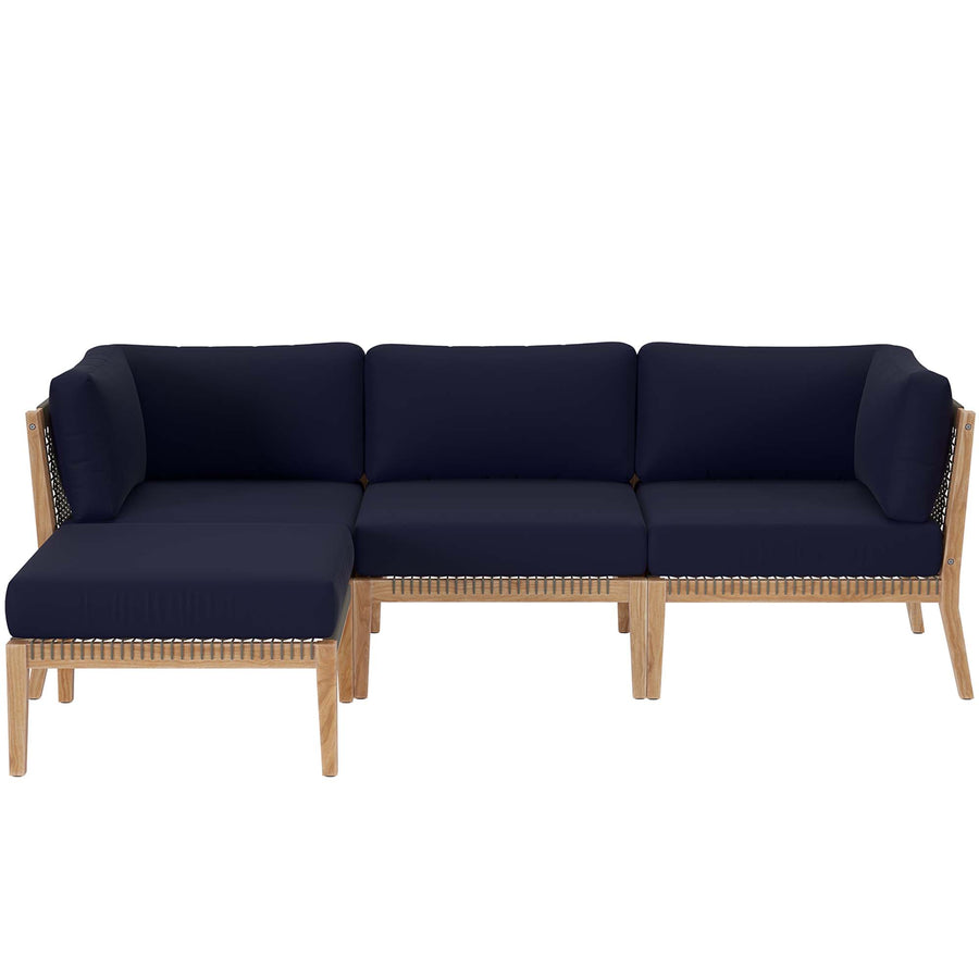 Vesper 4-Piece Outdoor Patio Teak Wood Sectional Sofa in Gray Navy