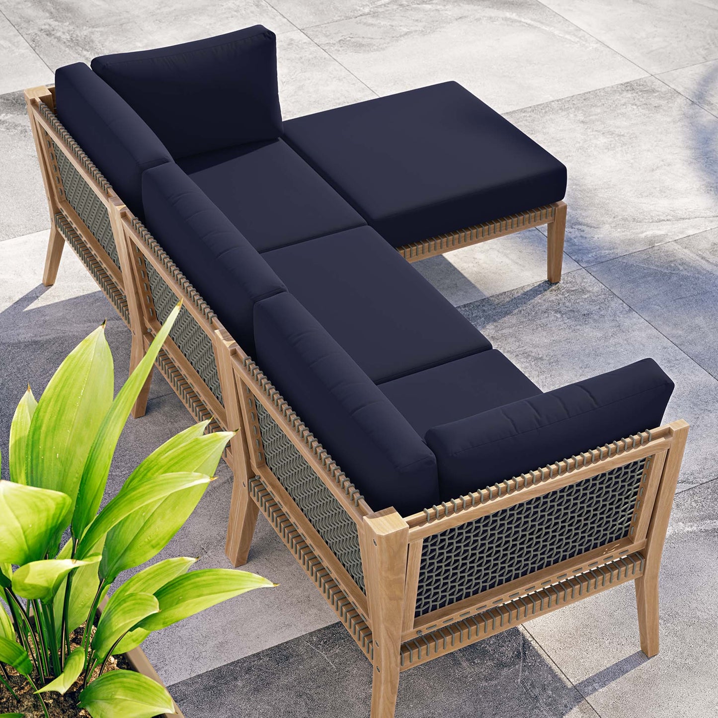 Clearwater 4-Piece Outdoor Patio Teak Wood Sectional Sofa by Furniture For America