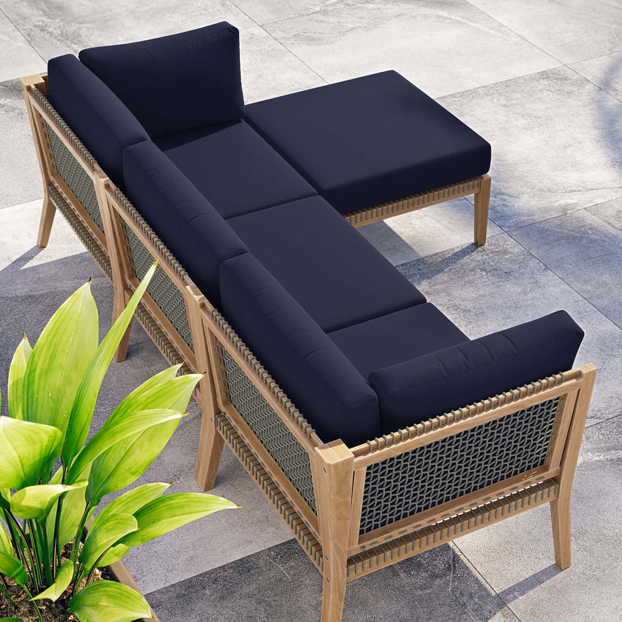 Vesper 4-Piece Outdoor Patio Teak Wood Sectional Sofa in Gray Navy