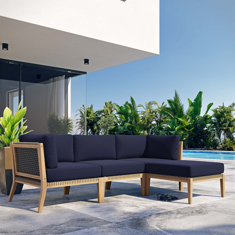 Vesper 4-Piece Outdoor Patio Teak Wood Sectional Sofa in Gray Navy