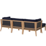 Vesper 4-Piece Outdoor Patio Teak Wood Sectional Sofa in Gray Navy