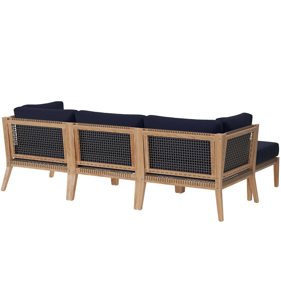 Vesper 4-Piece Outdoor Patio Teak Wood Sectional Sofa in Gray Navy