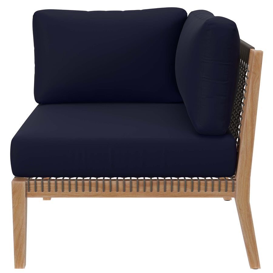 Vesper 4-Piece Outdoor Patio Teak Wood Sectional Sofa in Gray Navy