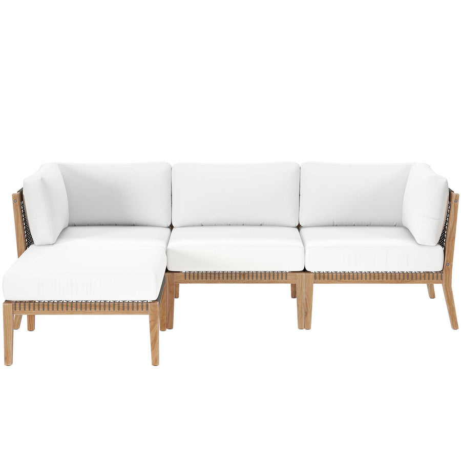 Vesper 4-Piece Outdoor Patio Teak Wood Sectional Sofa in Gray White