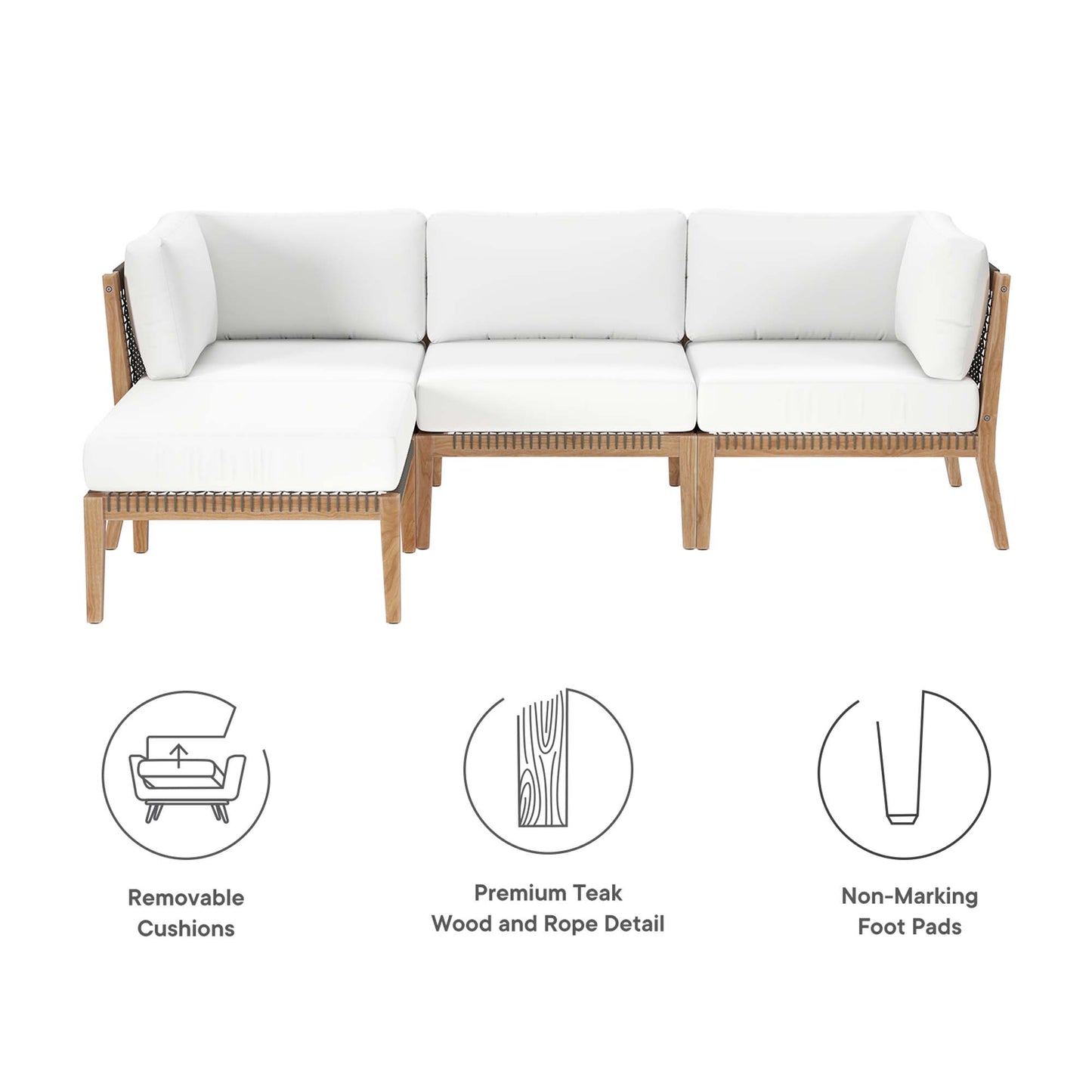 Clearwater 4-Piece Outdoor Patio Teak Wood Sectional Sofa by Furniture For America