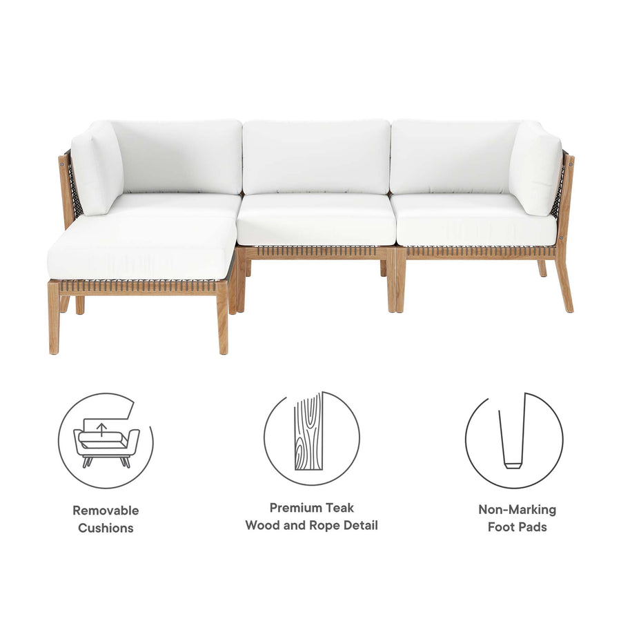 Vesper 4-Piece Outdoor Patio Teak Wood Sectional Sofa in Gray White