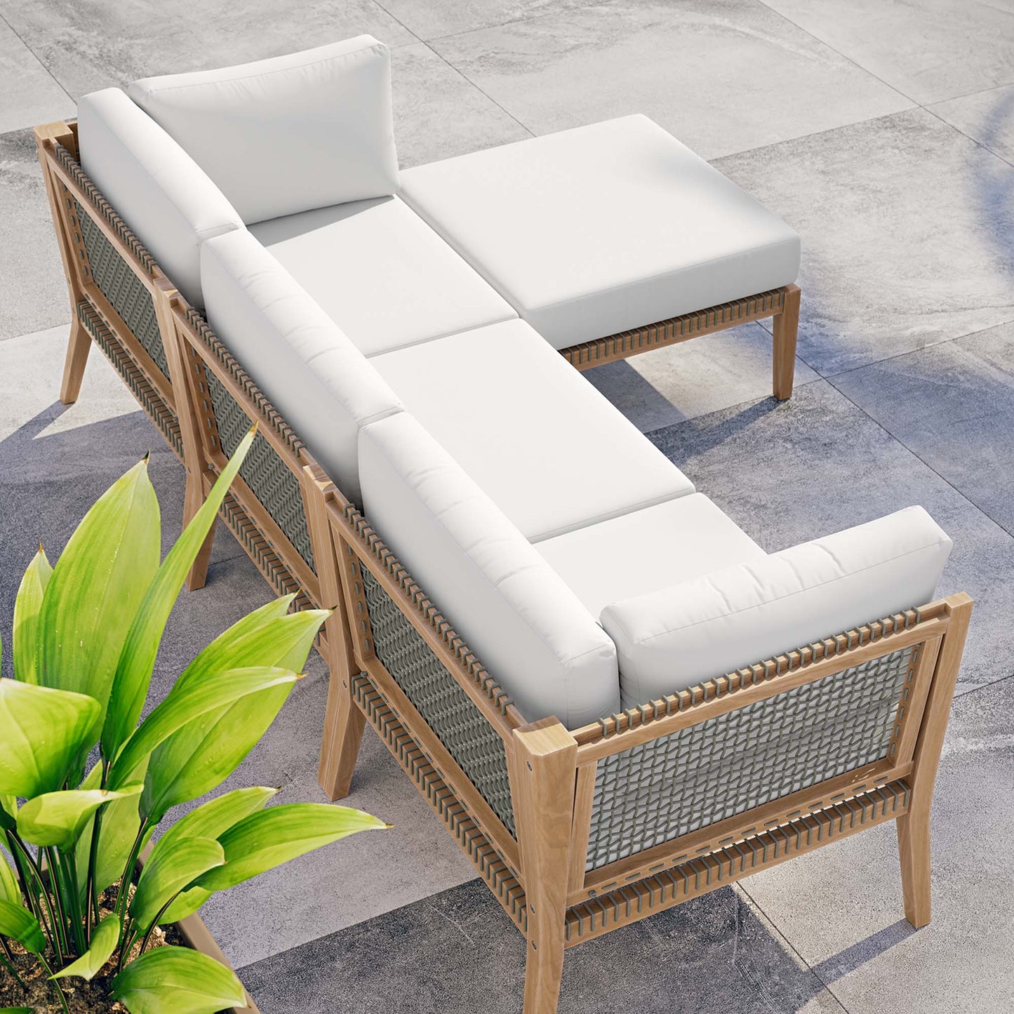 Clearwater 4-Piece Outdoor Patio Teak Wood Sectional Sofa by Furniture For America