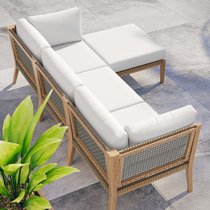 Clearwater 4-Piece Outdoor Patio Teak Wood Sectional Sofa by Furniture For America