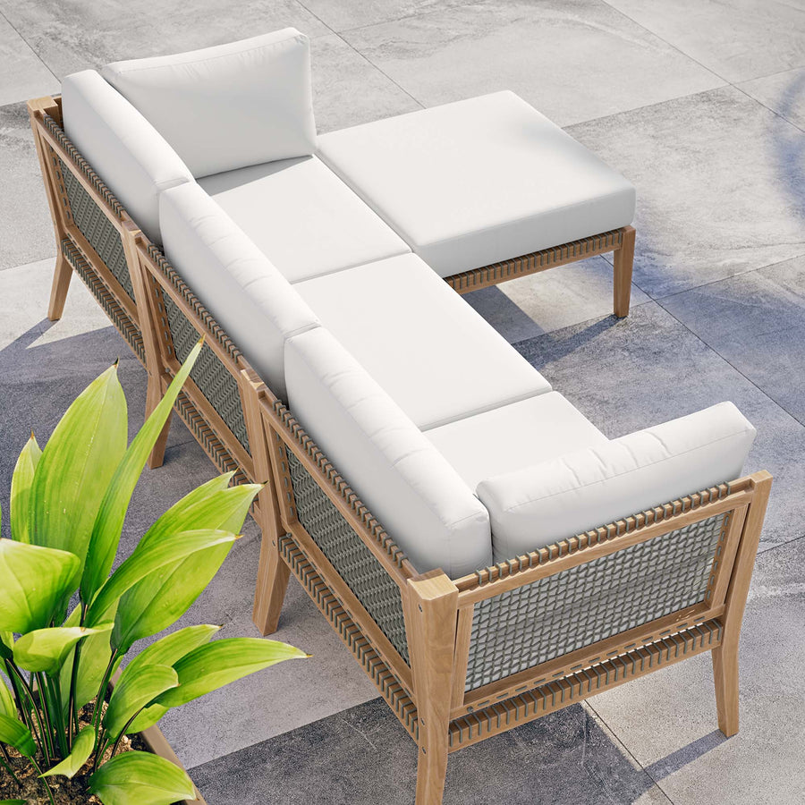 Vesper 4-Piece Outdoor Patio Teak Wood Sectional Sofa in Gray White
