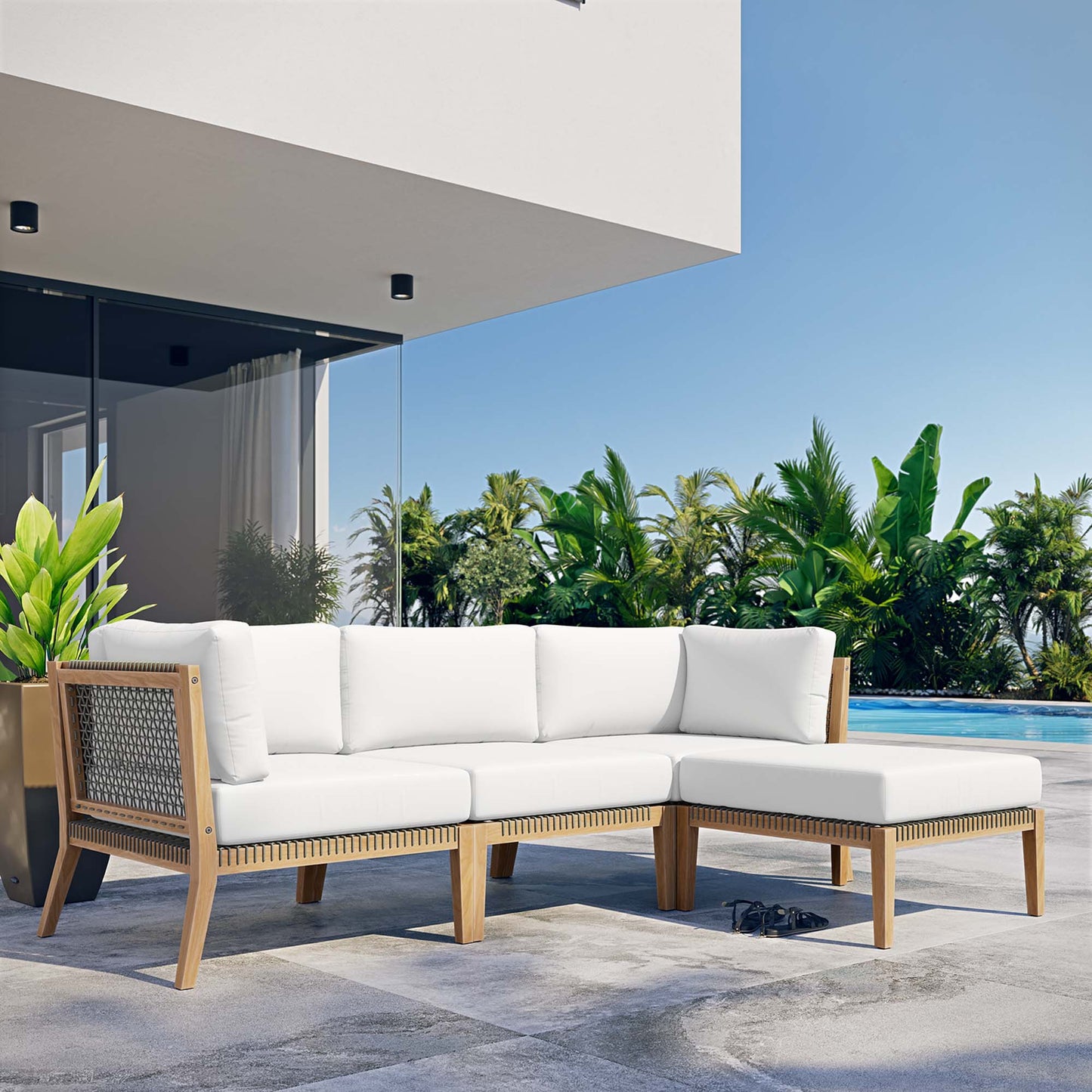 Clearwater 4-Piece Outdoor Patio Teak Wood Sectional Sofa by Furniture For America