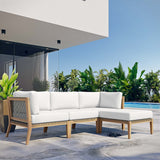 Vesper 4-Piece Outdoor Patio Teak Wood Sectional Sofa in Gray White