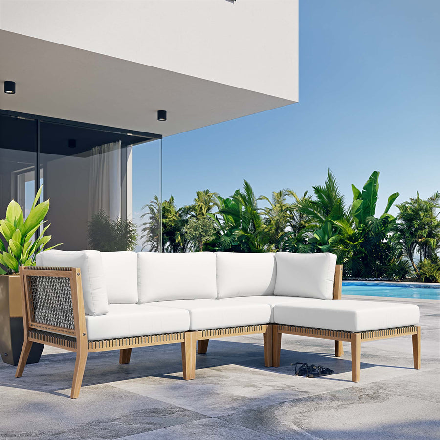 Vesper 4-Piece Outdoor Patio Teak Wood Sectional Sofa in Gray White