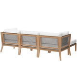 Vesper 4-Piece Outdoor Patio Teak Wood Sectional Sofa in Gray White
