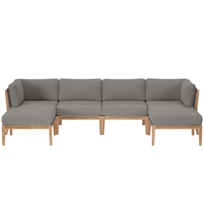 Clearwater 6-Piece Outdoor Patio Teak Wood Sectional Sofa by Furniture For America
