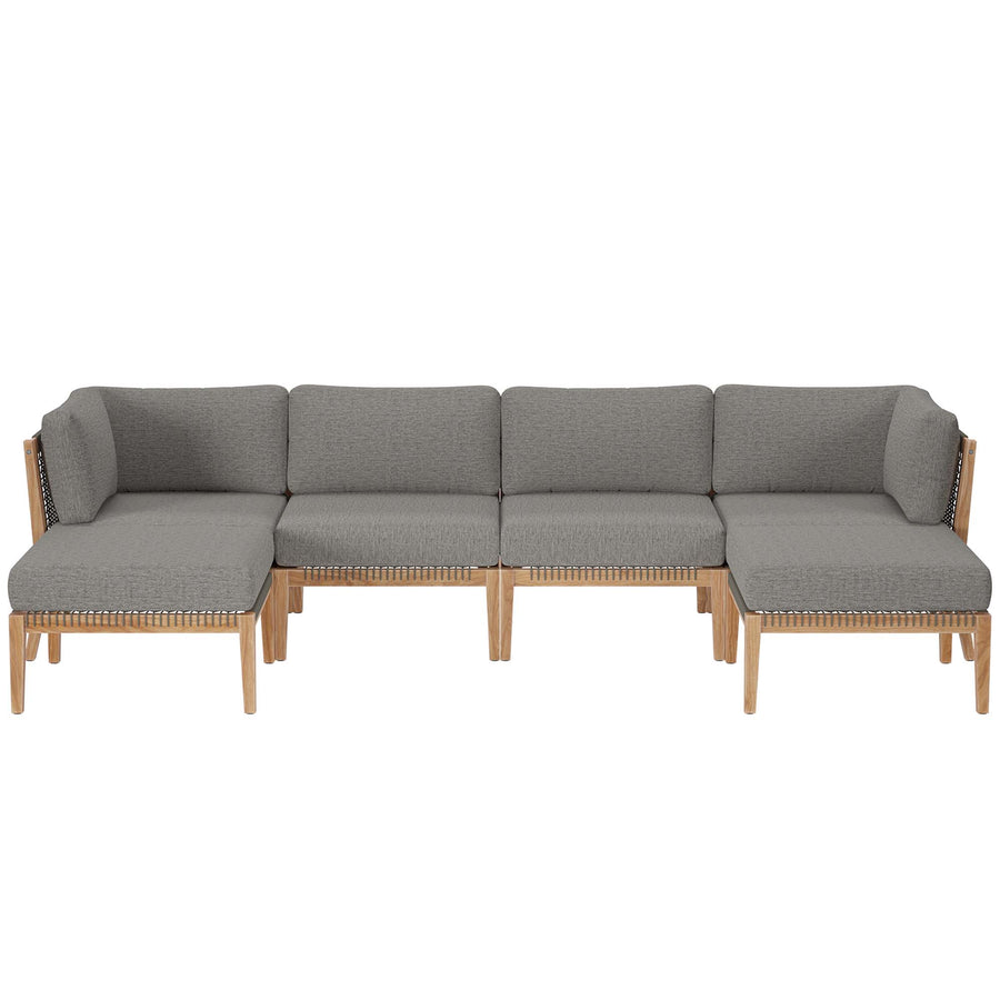 Vesper 6-Piece Outdoor Patio Teak Wood Sectional Sofa in Gray Graphite