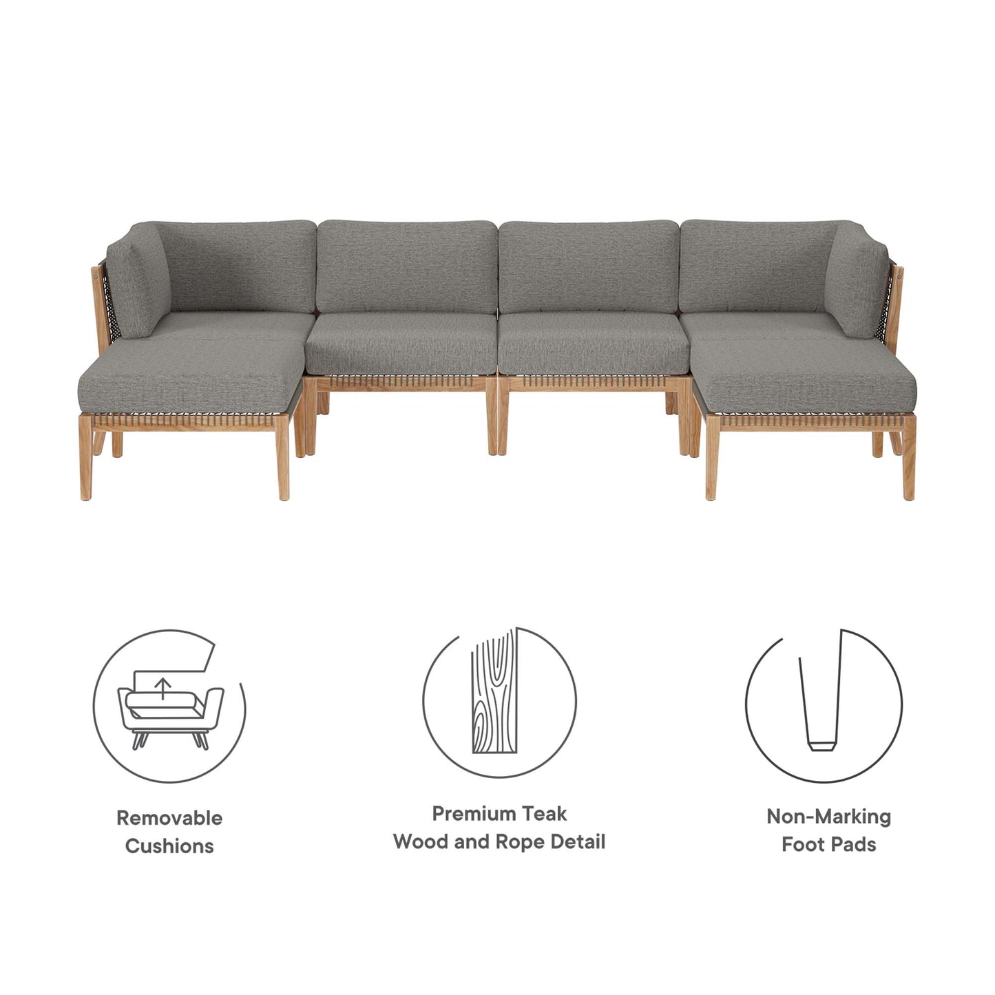 Clearwater 6-Piece Outdoor Patio Teak Wood Sectional Sofa by Furniture For America