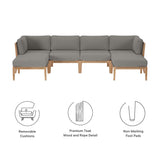 Vesper 6-Piece Outdoor Patio Teak Wood Sectional Sofa in Gray Graphite