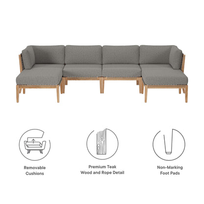 Clearwater 6-Piece Outdoor Patio Teak Wood Sectional Sofa by Furniture For America