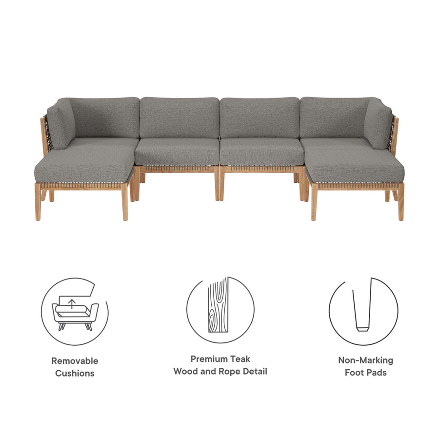Vesper 6-Piece Outdoor Patio Teak Wood Sectional Sofa in Gray Graphite