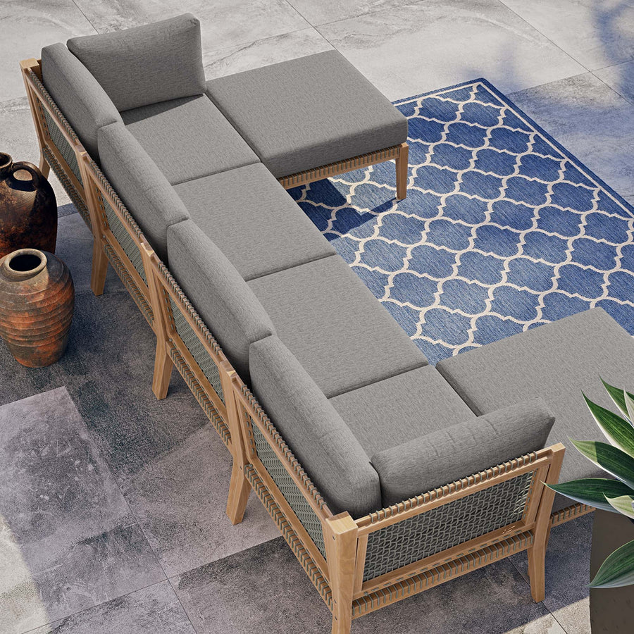 Vesper 6-Piece Outdoor Patio Teak Wood Sectional Sofa in Gray Graphite