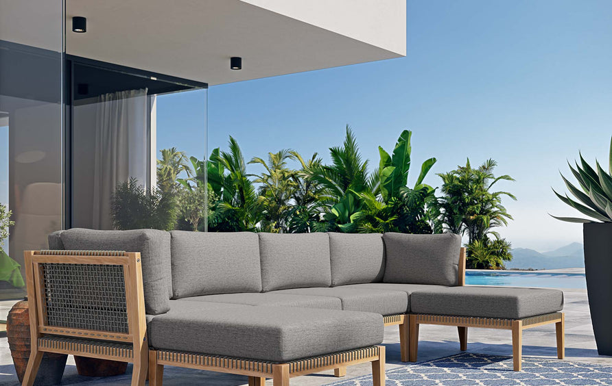 Vesper 6-Piece Outdoor Patio Teak Wood Sectional Sofa in Gray Graphite