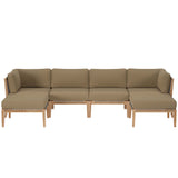 Vesper 6-Piece Outdoor Patio Teak Wood Sectional Sofa in Gray Light Brown