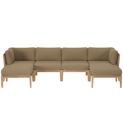Clearwater 6-Piece Outdoor Patio Teak Wood Sectional Sofa by Furniture For America